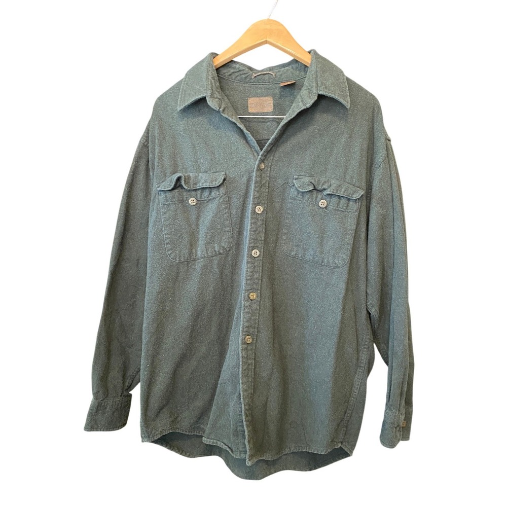 Vintage Shirt Heavy Cotton Flannel Large Green Workwear Button Up Gorpcore Cabin